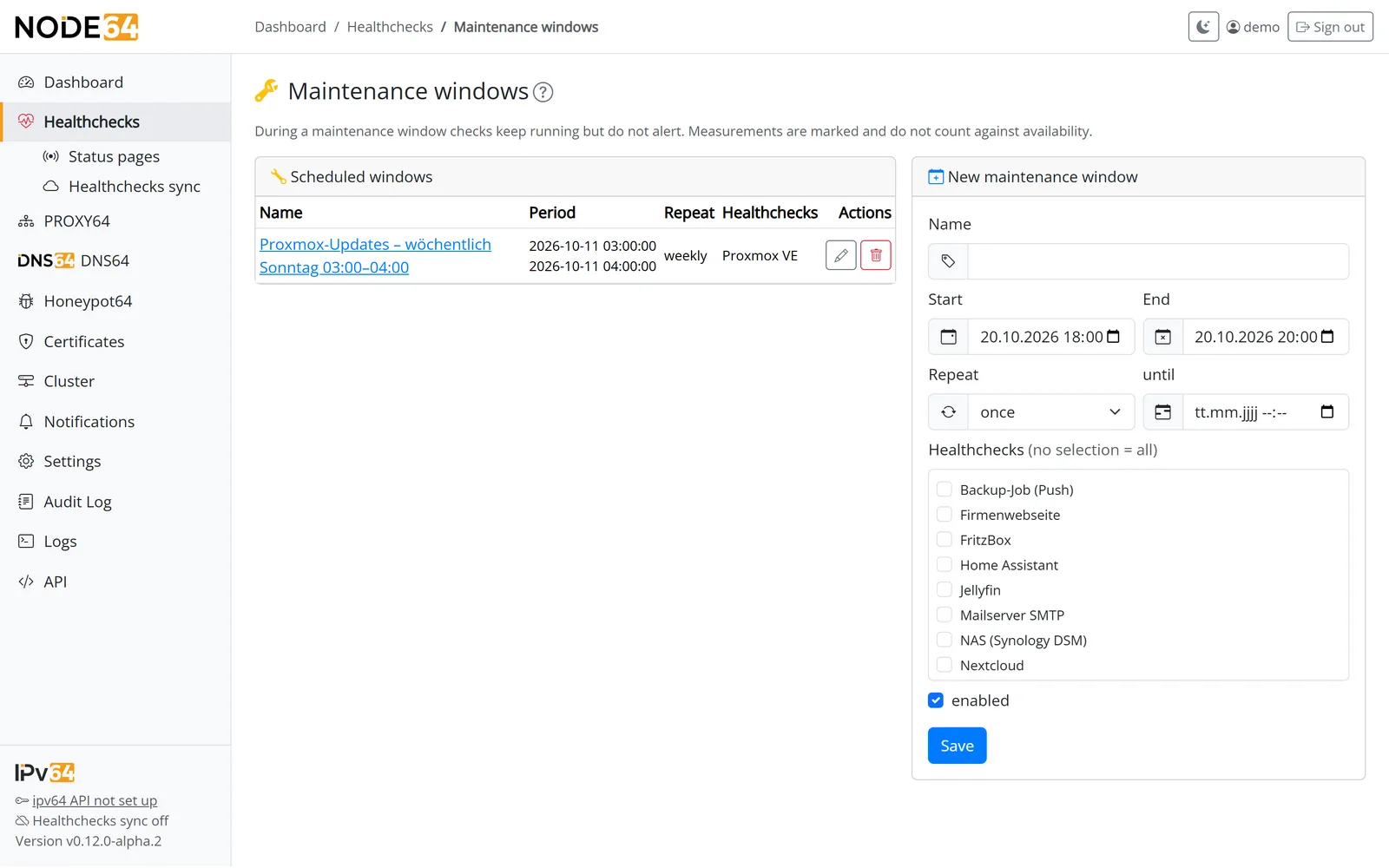 Maintenance window Proxmox updates, weekly on Sundays from 03:00 to 04:00